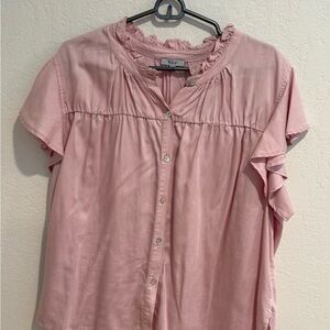 Rails Blush Pink Ruffle-Trim Button Down Top